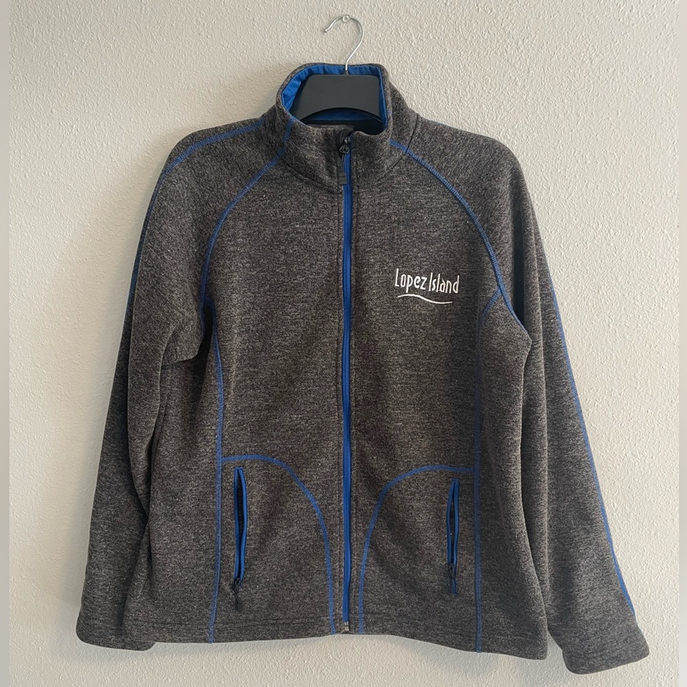 Landway Zip Up Sweatshirt “Lopez Island” Size XL Grey With Blue Detail